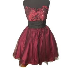 Burgundy Holiday Party‎ Dress Black Tulle Rhinestone Sze 4 Whimsigoth Christmas
